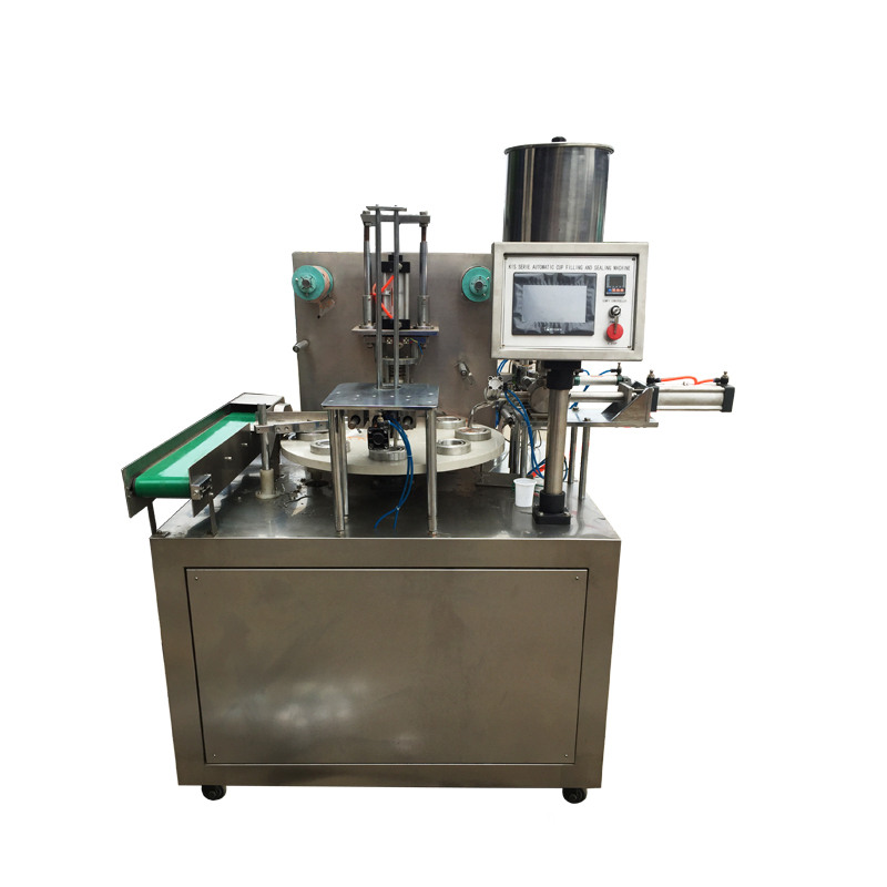 Rotary Type Cup Filling Sealing Machine dengan Roller Film untuk Tempel