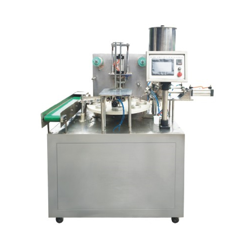 Rotary Type Cup Filling Sealing Machine dengan Roller Film untuk Tempel